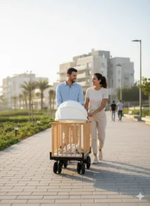 עגלול פרימיום 8 גלגלים בטיילת עירונית – פתרון בטיחותי ונוח להליכה ממושכת