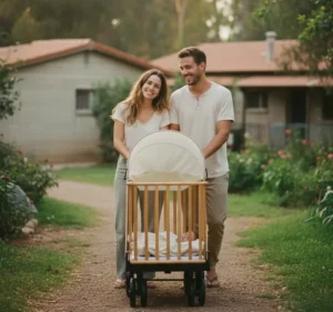 עגלול פרימיום 8 גלגלים בשימוש יומיומי בשכונת מגורים – עגלול בטיחותי ונוח להליכה